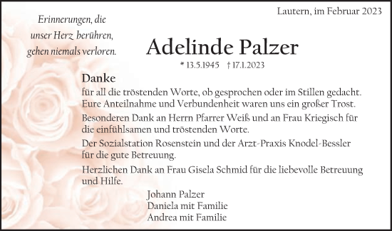 Traueranzeige von Adelinde Palzer von Gmünder Tagespost