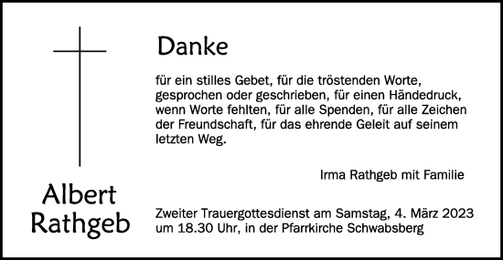 Traueranzeige von Albert Rathgeb von Schwäbische Post