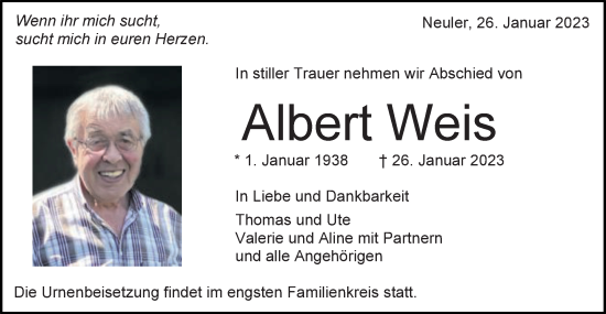 Traueranzeige von Albert Weis