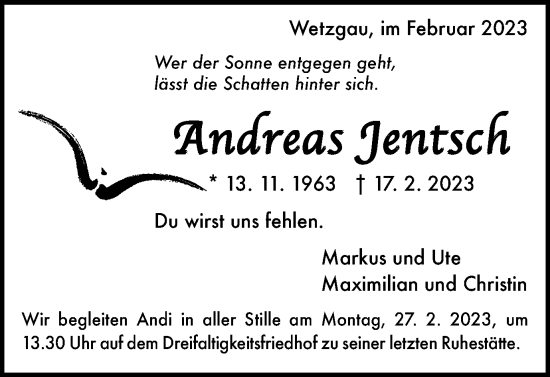 Traueranzeige von Andreas Jentsch von Gmünder Tagespost