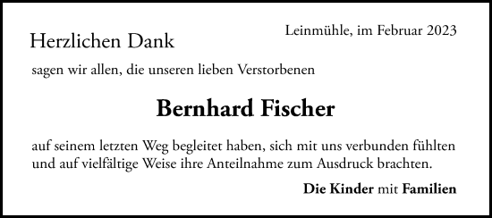 Traueranzeige von Bernhard Fischer von Gmünder Tagespost