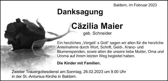 Traueranzeige von Cäzilia Maier von Schwäbische Post