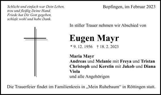 Traueranzeige von Eugen Mayr von Schwäbische Post