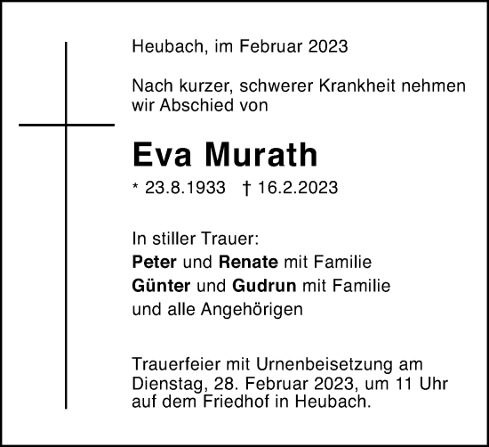 Traueranzeige von Eva Murath von Gmünder Tagespost