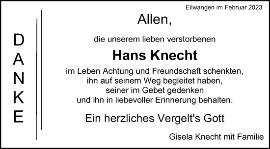 Traueranzeige von Hans Knecht