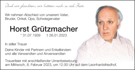 Traueranzeige von Horst Grützmacher von Gmünder Tagespost