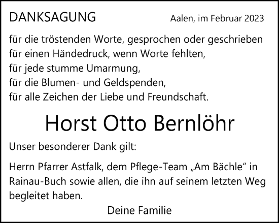 Traueranzeige von Horst Otto Bernlöhr von Schwäbische Post