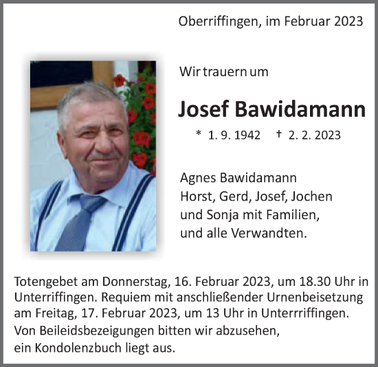 Traueranzeige von Josef Bawidamann von Schwäbische Post