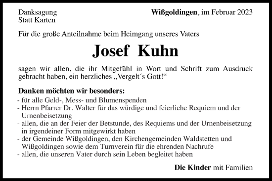 Traueranzeige von Josef Kuhn von Gmünder Tagespost
