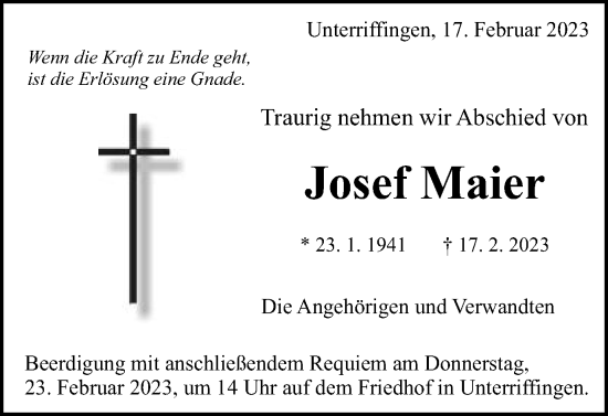 Traueranzeige von Josef Maier von Schwäbische Post