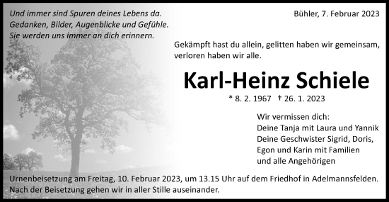 Traueranzeige von Karl-Heinz Schiele von Schwäbische Post