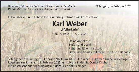 Traueranzeige von Karl Weber von Schwäbische Post