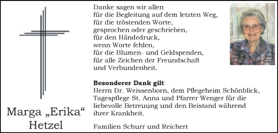 Traueranzeige von Marga Hetzel von Gmünder Tagespost