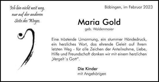 Traueranzeige von Maria Gold von Gmünder Tagespost