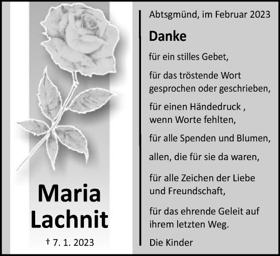 Traueranzeige von Maria Lachnit von Kocher-Lein-Bote