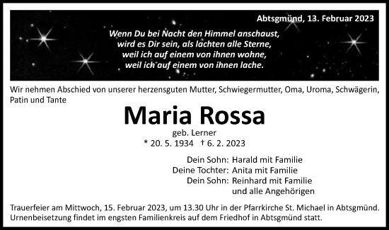 Traueranzeige von Maria Rossa von Schwäbische Post