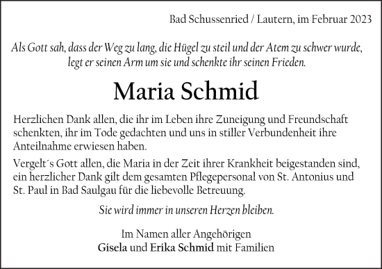 Traueranzeige von Maria Schmid von Gmünder Tagespost