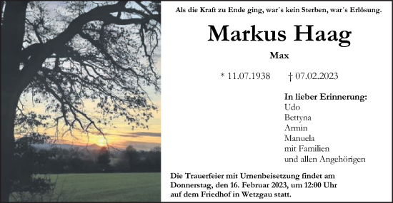 Traueranzeige von Markus Haag von Gmünder Tagespost