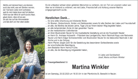 Traueranzeige von Martina Winkler von Schwäbische Post