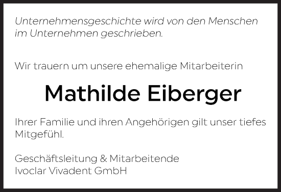 Traueranzeige von Mathilde Eiberger von Schwäbische Post