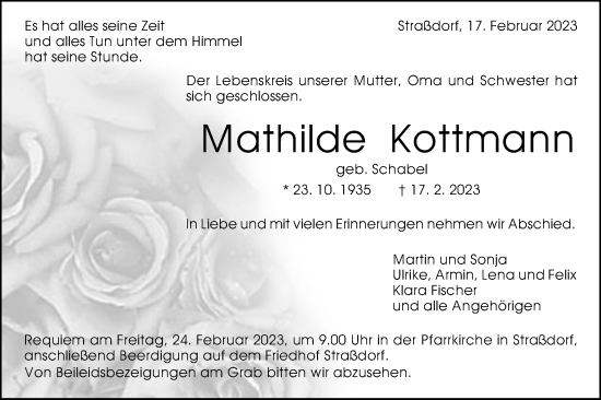 Traueranzeige von Mathilde Kottmann von Gmünder Tagespost