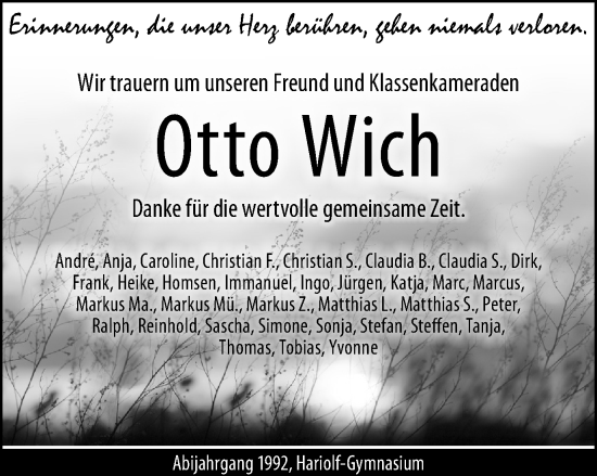 Traueranzeige von Otto Wich von Schwäbische Post