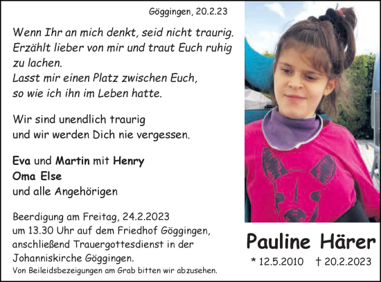 Traueranzeige von Pauline Härer von Gmünder Tagespost