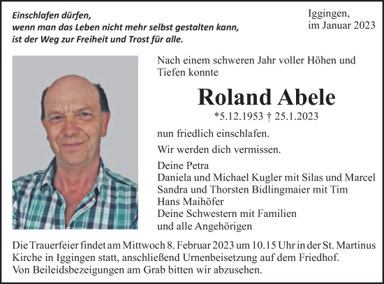 Traueranzeige von Roland Abele