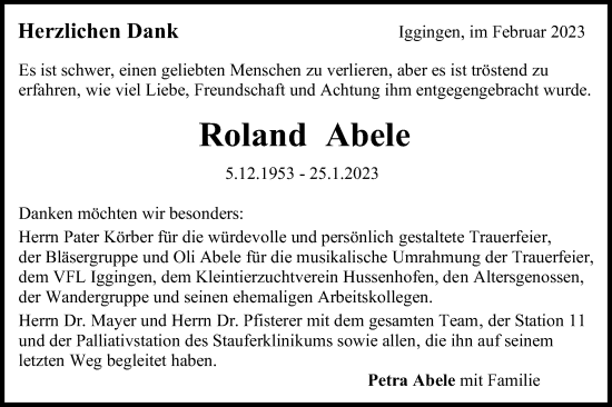 Traueranzeige von Roland Abele