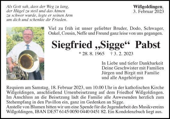 Traueranzeige von Siegfried  Pabst von Gmünder Tagespost