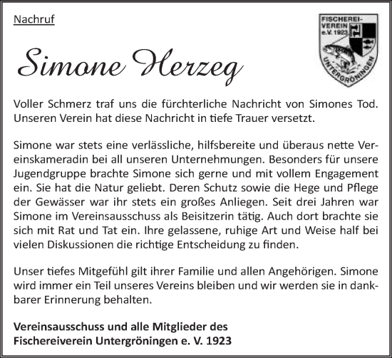 Traueranzeige von Simone Herzeg von Schwäbische Post