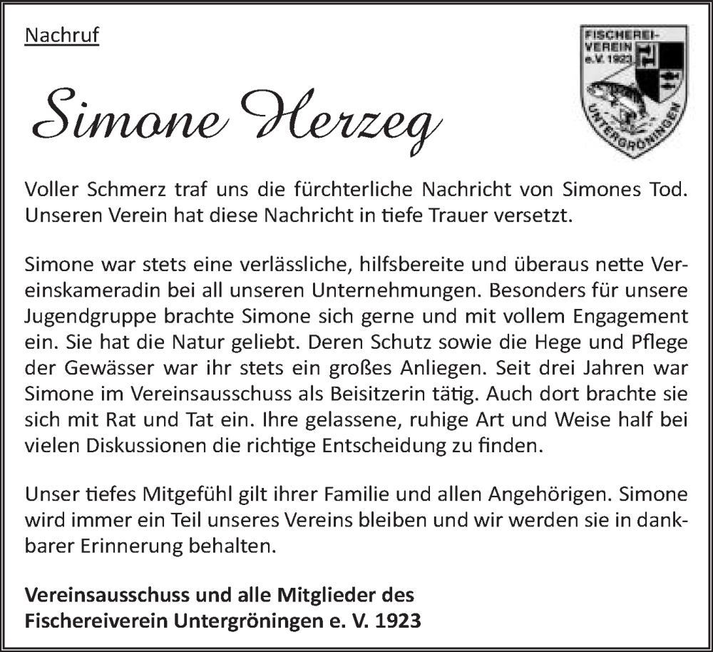  Traueranzeige für Simone Herzeg vom 18.02.2023 aus Schwäbische Post