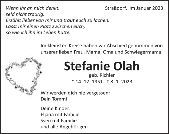 Traueranzeige von Stefanie Olah von Gmünder Tagespost