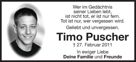 Traueranzeige von Timo Puscher von Schwäbische Post