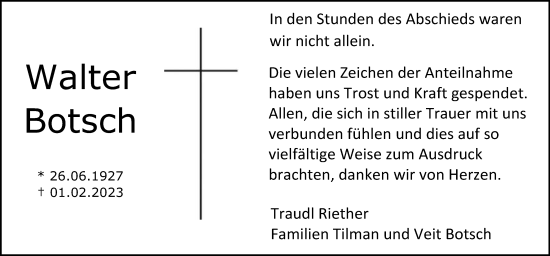 Traueranzeige von Walter Botsch von Gmünder Tagespost
