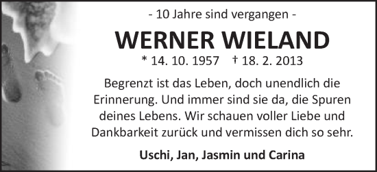 Traueranzeige von Werner Wieland von Schwäbische Post