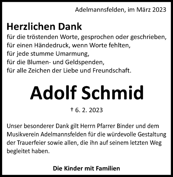 Traueranzeige von Adolf Schmid von Schwäbische Post