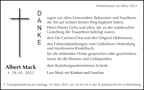 Traueranzeige von Albert Mack von Schwäbische Post