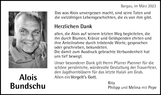 Traueranzeige von Alois Bundschu von Gmünder Tagespost