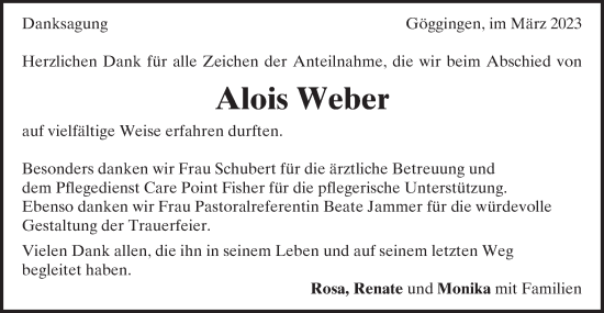 Traueranzeige von Alois Weber