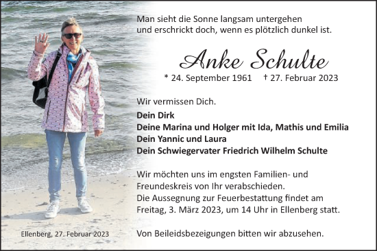 Traueranzeige von Anke Schulte von Schwäbische Post