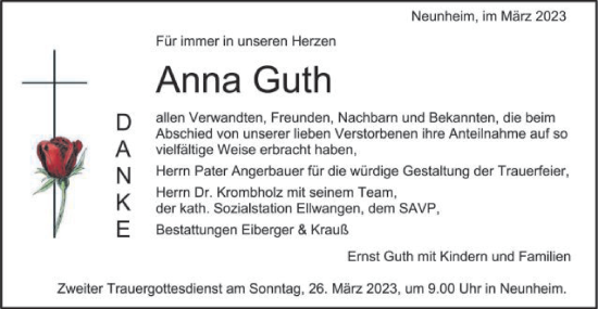 Traueranzeige von Anna Guth