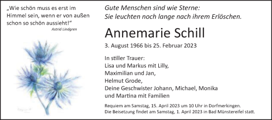 Traueranzeige von Annemarie Schill von Schwäbische Post