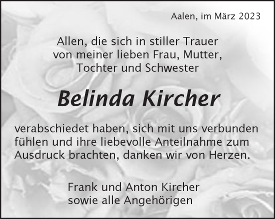 Traueranzeige von Belinda Kircher von Schwäbische Post