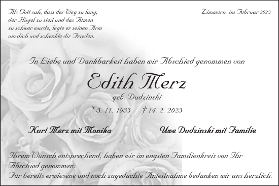 Traueranzeige von Edith Merz von Gmünder Tagespost