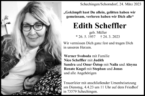 Traueranzeige von Edith Scheffler