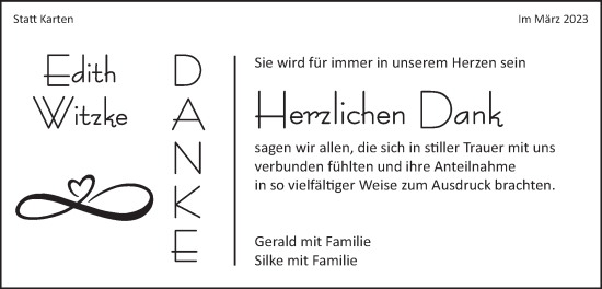 Traueranzeige von Edith Witzke von Schwäbische Post