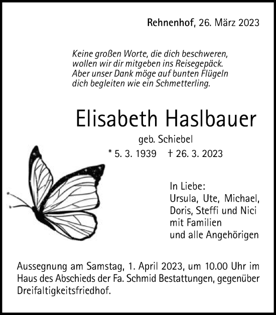 Traueranzeige von Elisabeth Haslbauer von Gmünder Tagespost