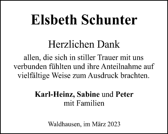 Traueranzeige von Elsbeth Schunter von Gmünder Tagespost