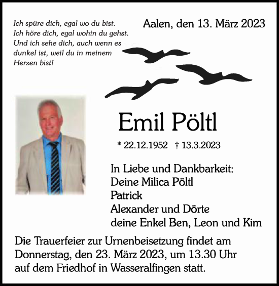Traueranzeige von Emil Pöltl von Schwäbische Post